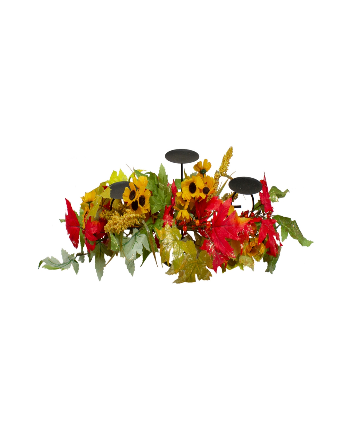 28" Yellow Sunflower and Red Leaves Fall Harvest Candle Holder - Yellow