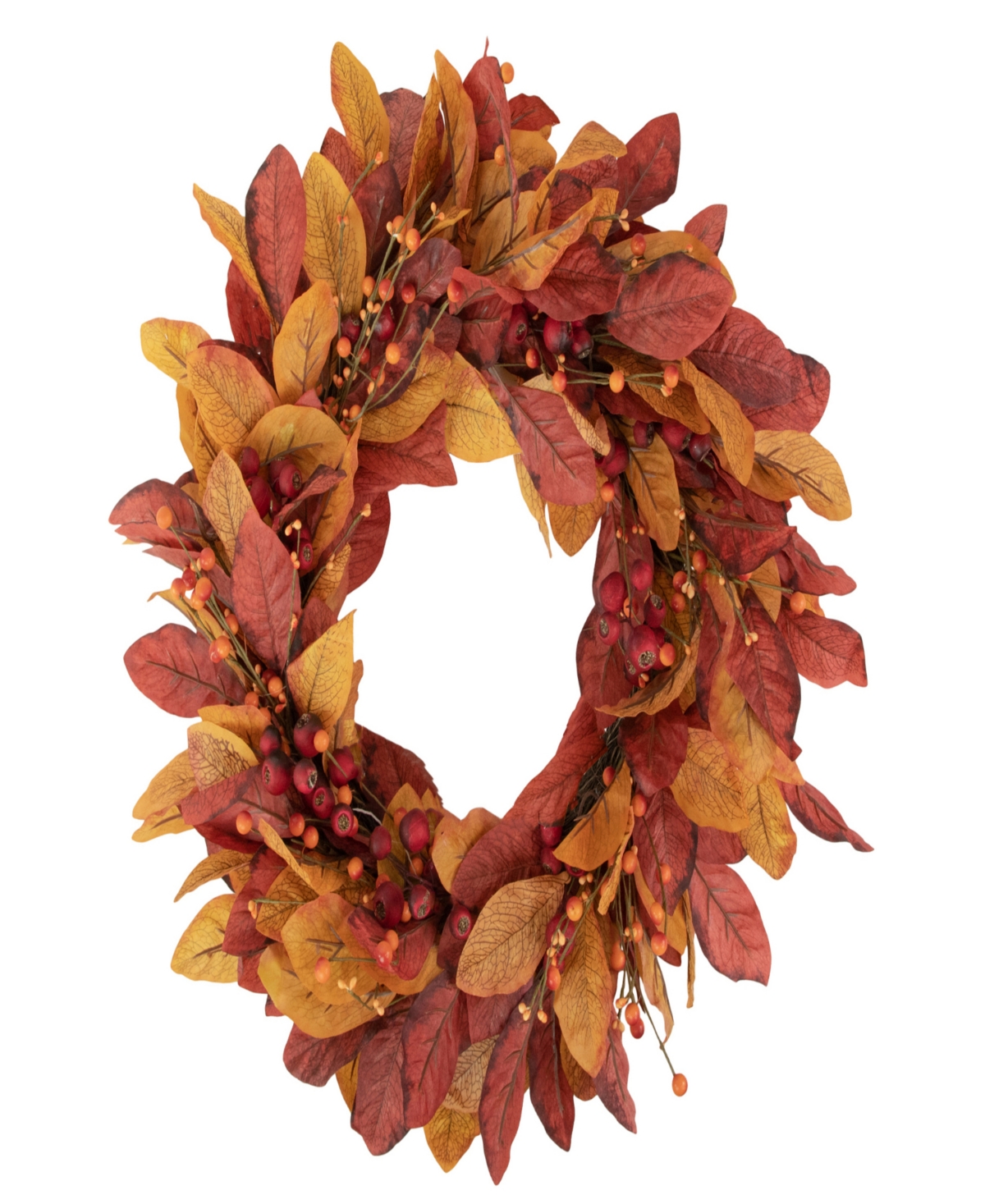 Berries with Leaves Artificial Fall Harvest Twig Wreath 24" Unlit - Red