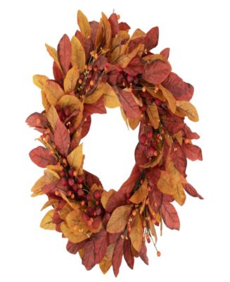 Berries with Leaves Artificial Fall Harvest Twig Wreath 24" Unlit - Macy's