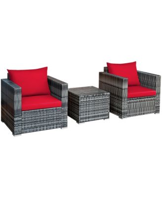 3 PC Patio Rattan Furniture Bistro Set Cushioned Sofa Chair Table