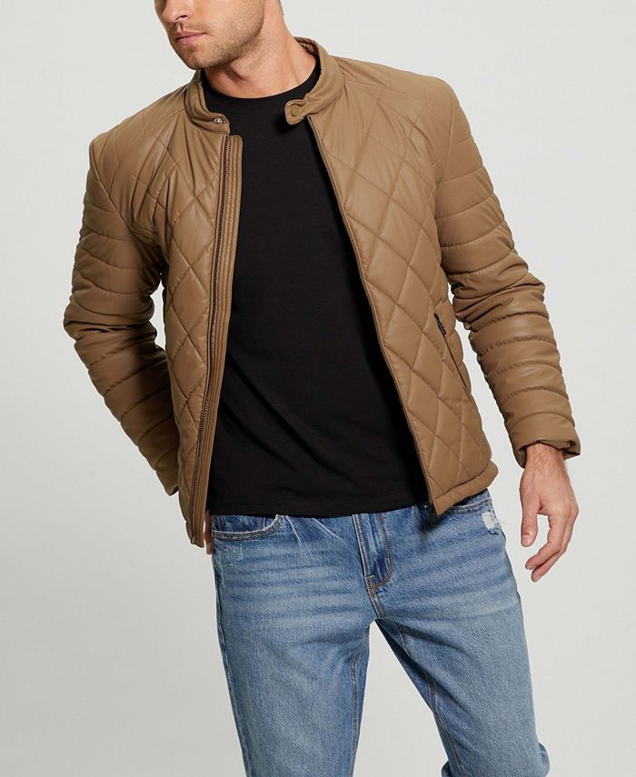 GUESS Men's Stretch Faux Leather Jacket - Macy's