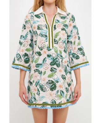 English Factory Women's Floral Tunic Dress with Trim - Macy's