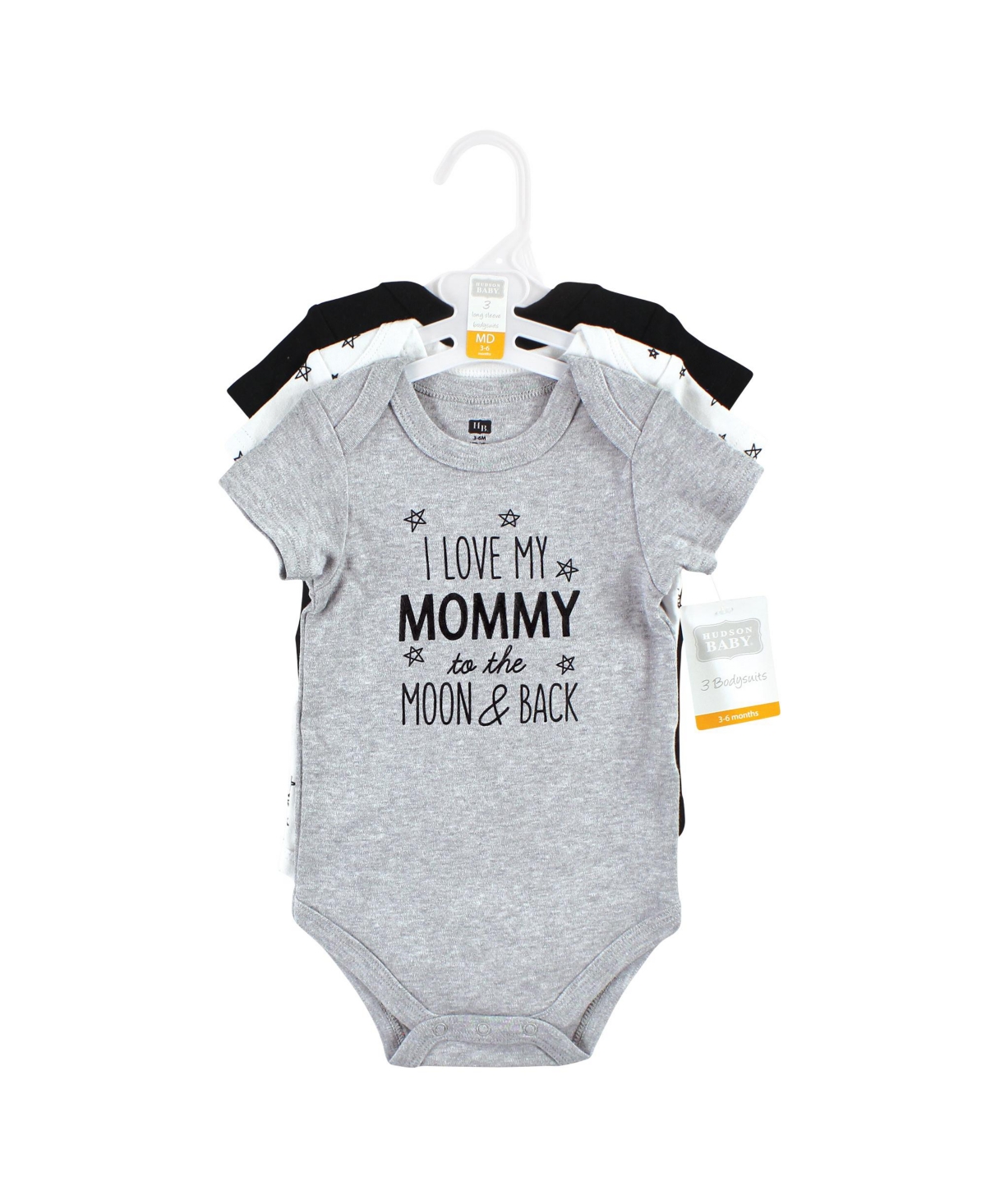 Hudson Baby Baby Boys Cotton Bodysuits, 3-Pack - Mom dad moon back