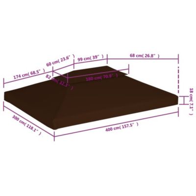 2-Tier Gazebo Top Cover 9.1 oz/yd² 13.1'x9.8' Brown