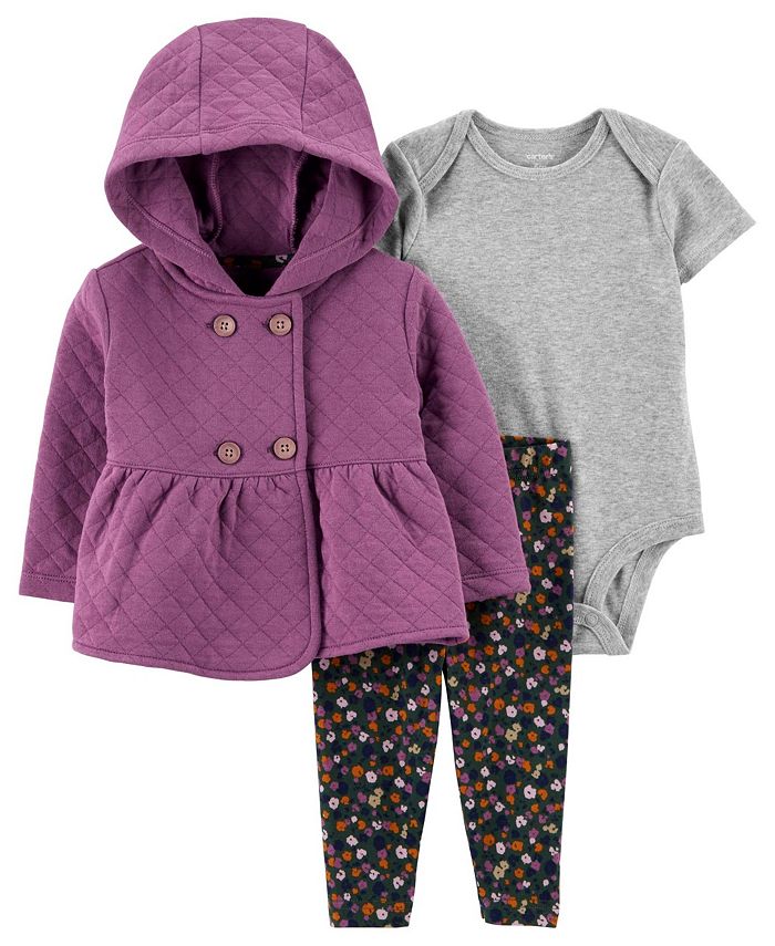 Carter's Baby Girls Little Cardigan, Bodysuit and Pants, 3 Piece
