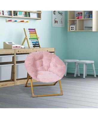 Io Kid'S Folding Saucer Chair With Cozy Faux Fur Upholstery And Metal Frame For Playroom, Bedrooms, Nursery And More