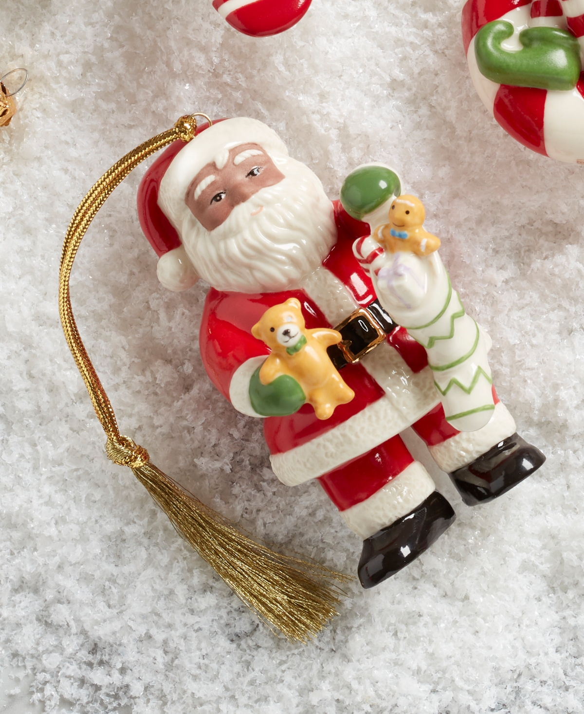 Shop Lenox African American Santa & Stocking Porcelain Ornament In Red And Ivory