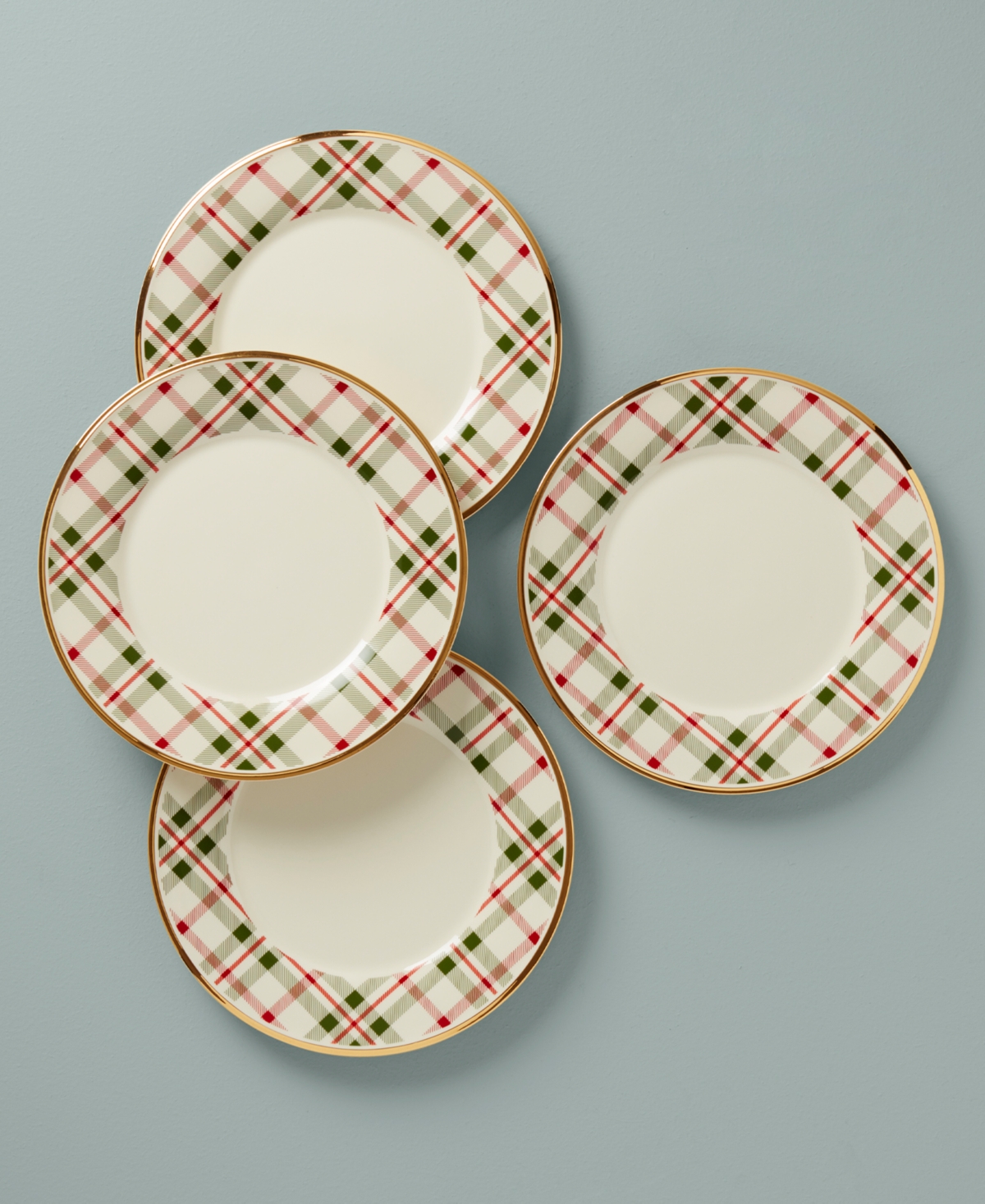 Lenox Holiday Plaid Porcelain Dinner Plates, Set of 4 - Red  Green And Ivory