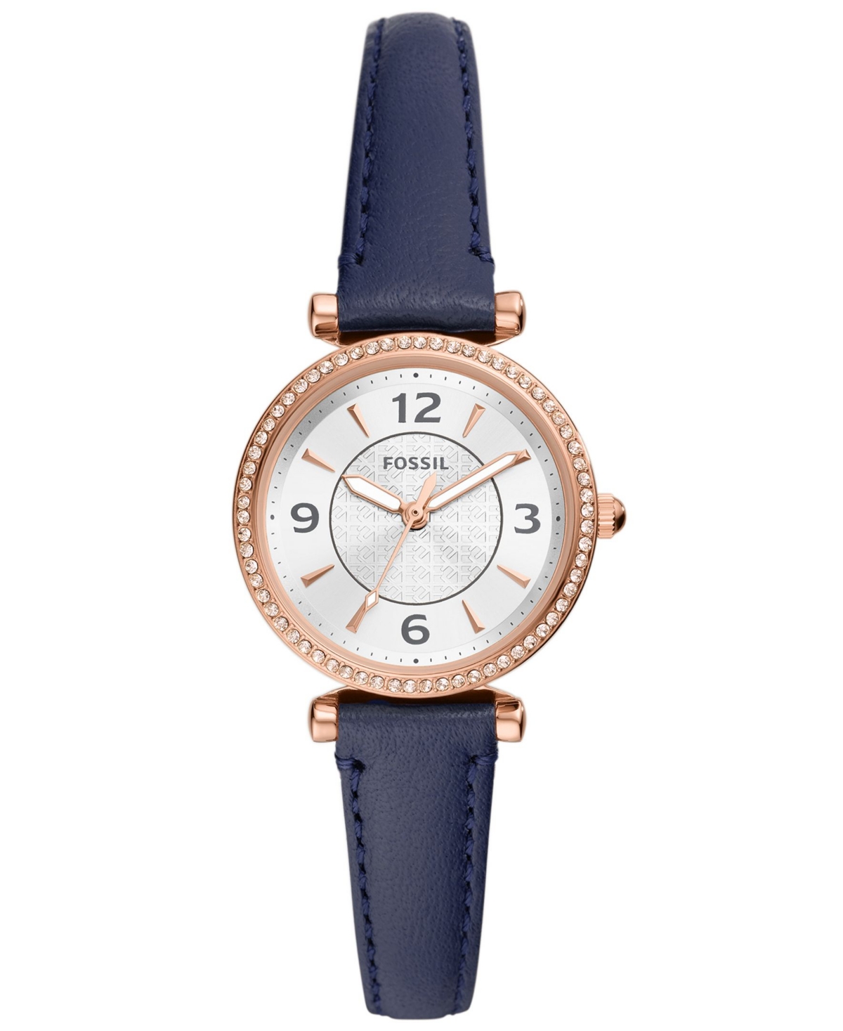 Shop Fossil Women's Carlie Three-hand Navy Genuine Leather Watch, 28mm In Blue