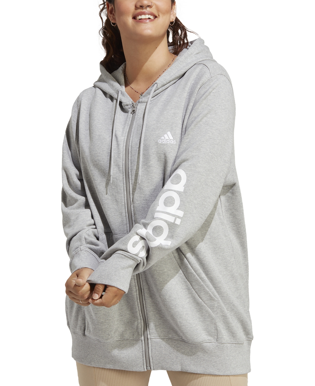 Adidas Originals Plus Size Cotton French Terry Logo Hoodie In Medium Grey Heather,white