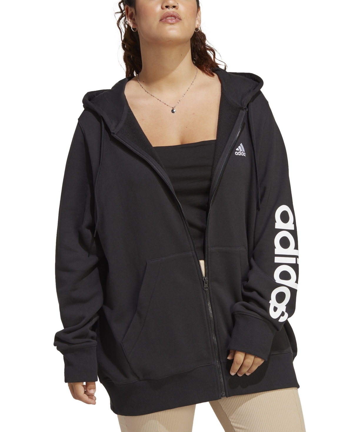 Adidas Originals Plus Size Cotton French Terry Logo Hoodie In Black,white