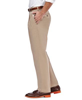 Men's Premium No Iron Khaki Classic Fit Pleat Hidden Expandable Waist Pants