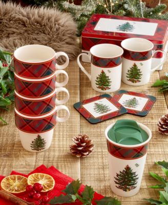 Christmas Tree Tartan Travel Mug with Lid