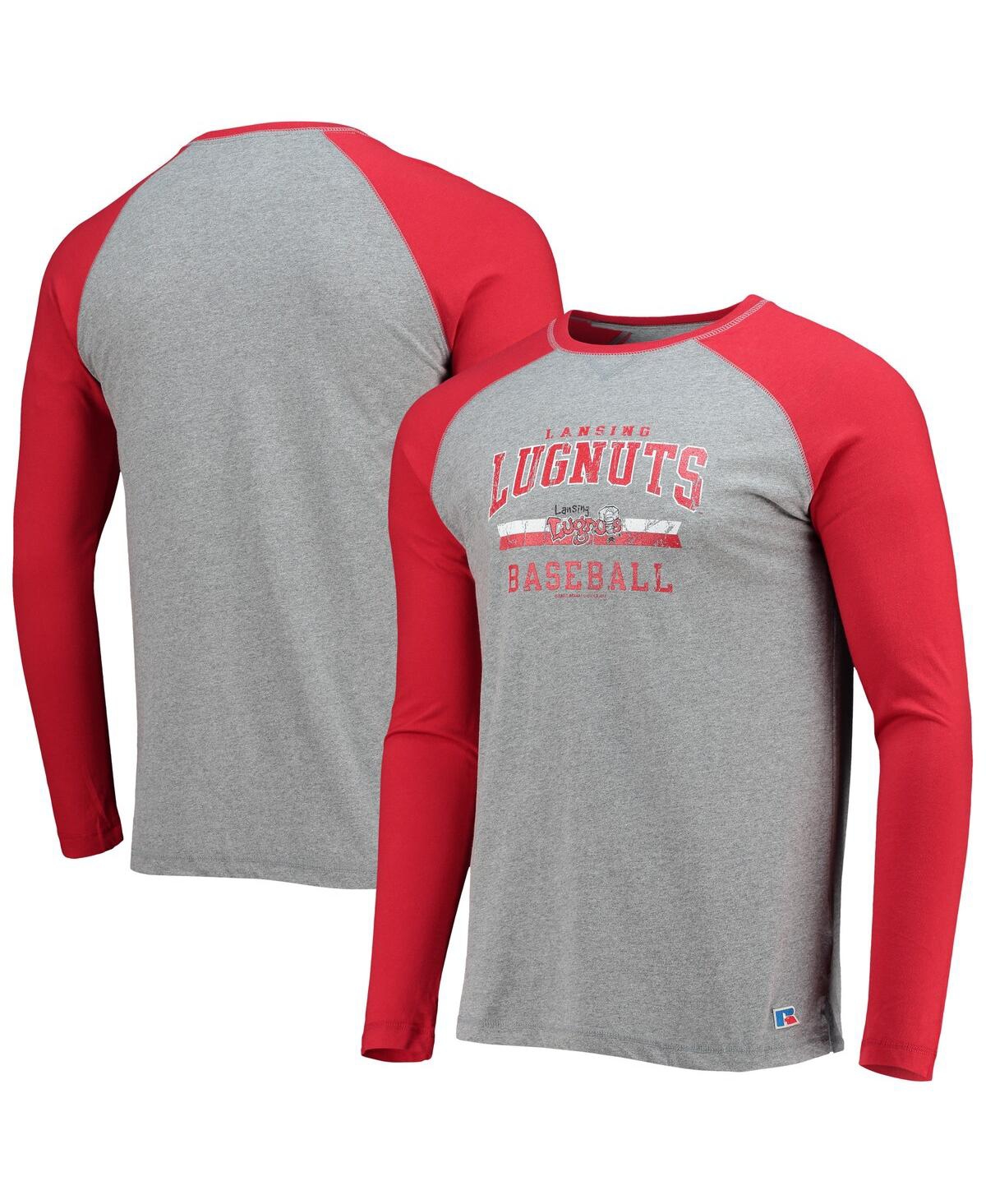 Boxercraft Men's Red, Heathered Gray Lansing Lugnuts Long Sleeve Baseball T-shirt In Red,heathered Gray