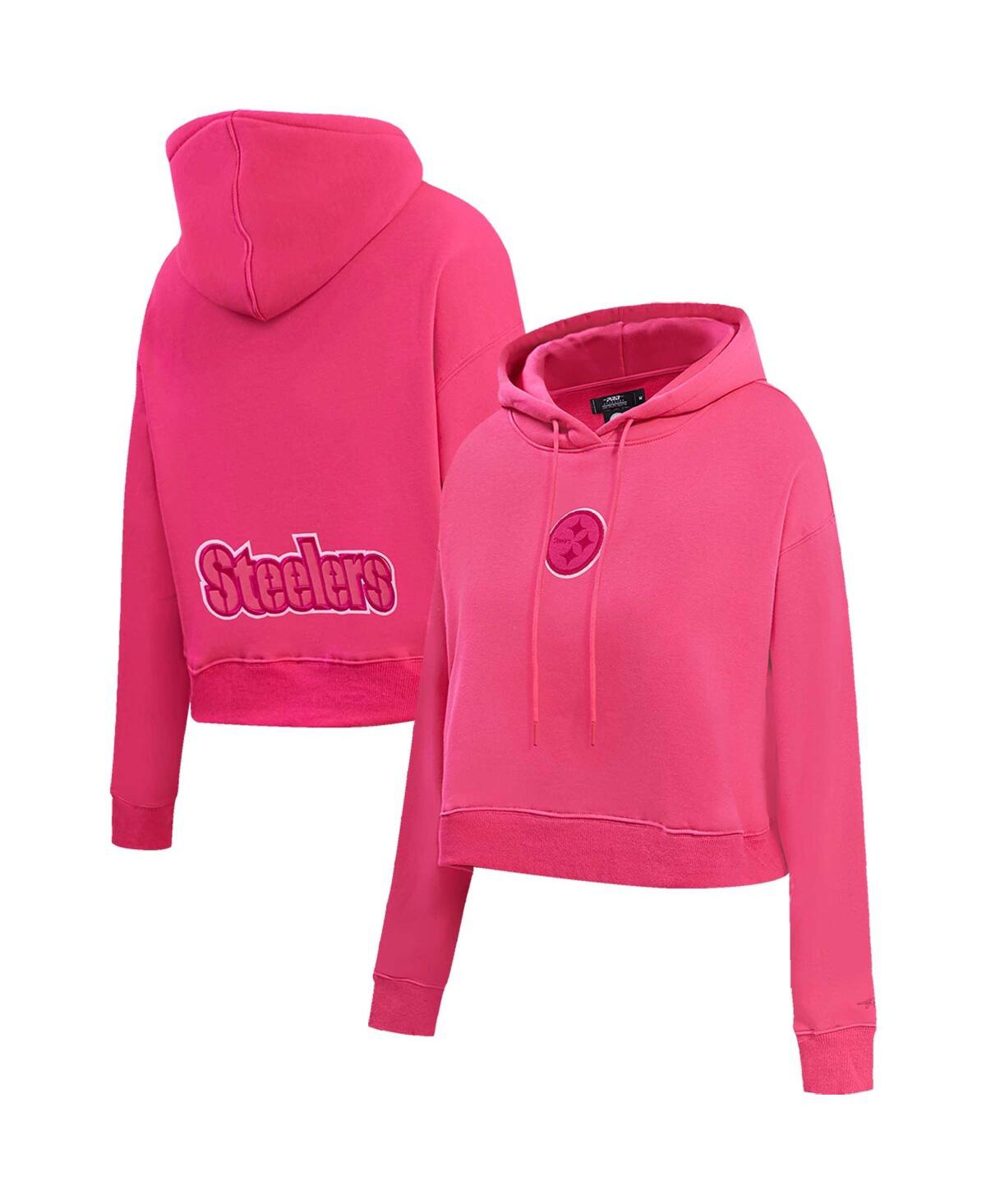Shop Pro Standard Women's  Pittsburgh Steelers Triple Pink Cropped Pullover Hoodie