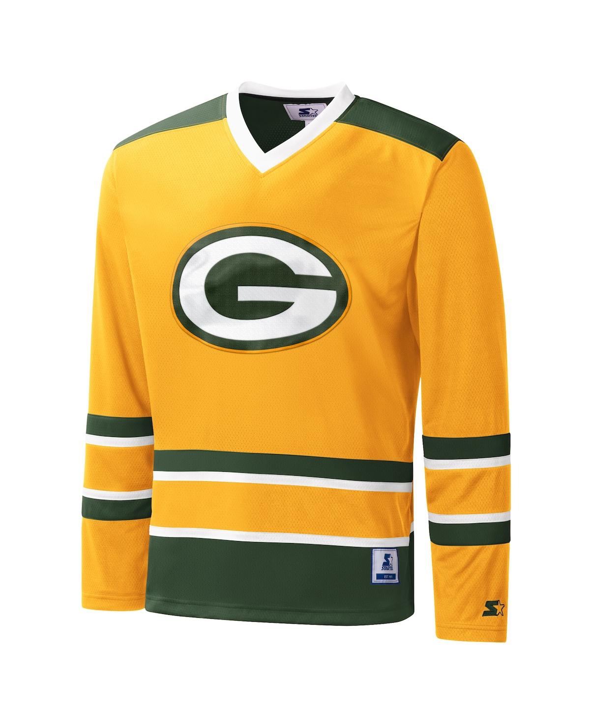 Shop Starter Men's  Gold Green Bay Packers Cross-check V-neck Long Sleeve T-shirt