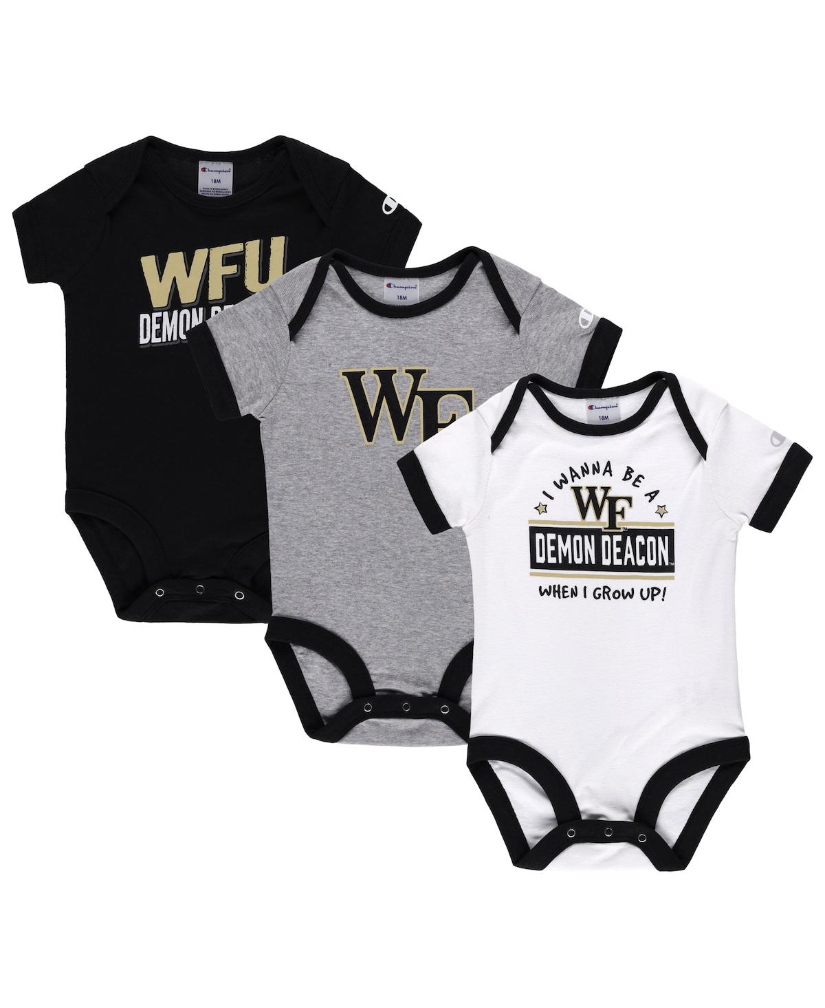 Champion Babies' Infant Boys And Girls  Black, Heather Gray Wake Forest Demon Deacons I Wanna Be Three-pack B In Black,heather Gray