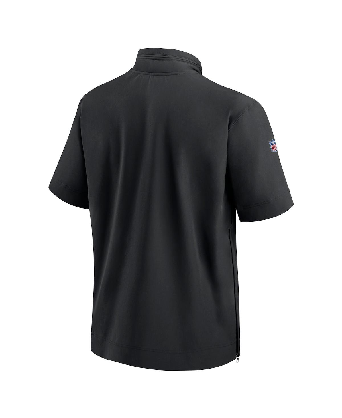 Shop Nike Men's  Black Las Vegas Raiders Sideline Coach Short Sleeve Hoodie Quarter-zip Jacket