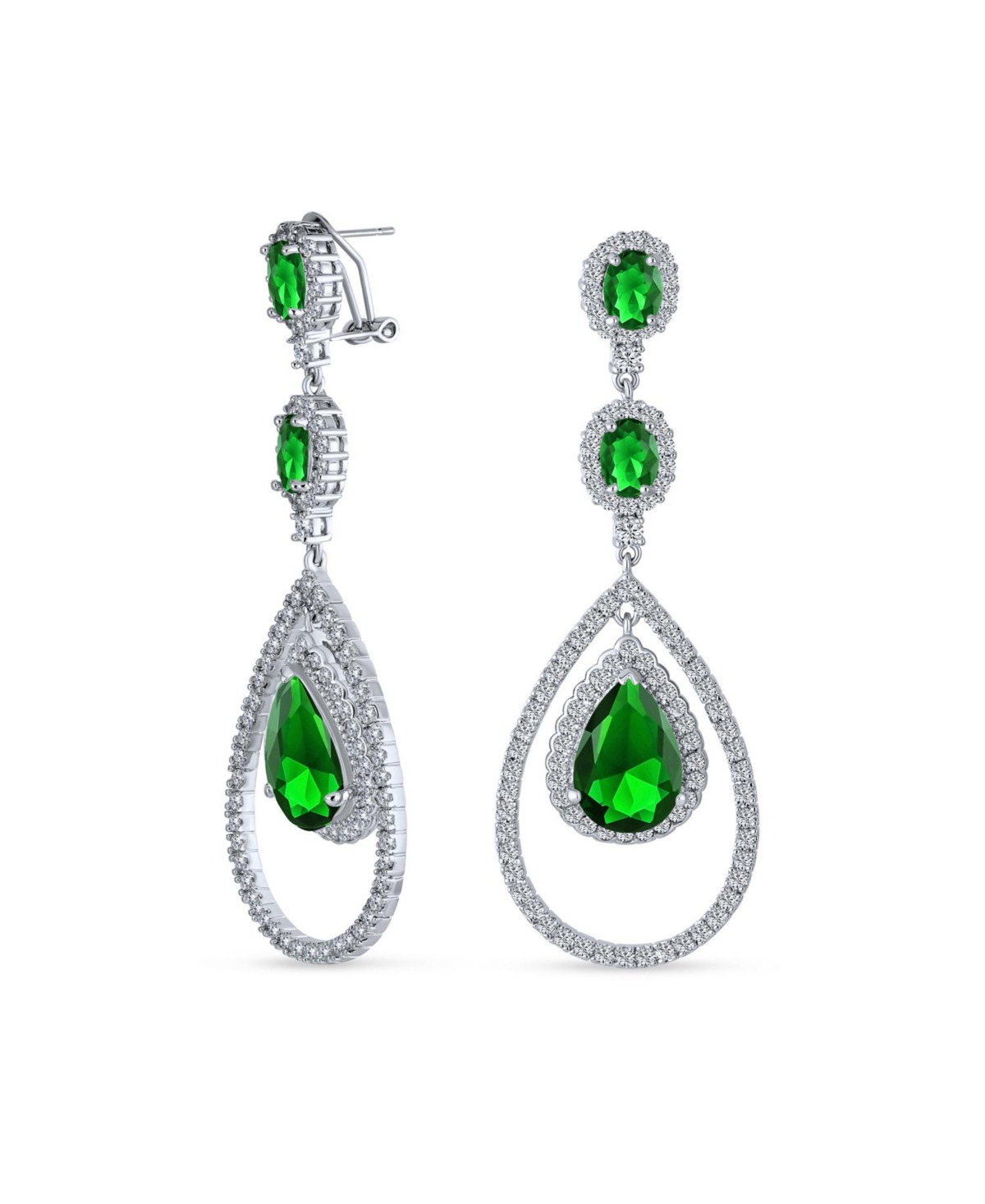 Wedding Simulated Green Emerald Aaa Cubic Zirconia Double Halo Large Teardrop Cz Statement Dangle Chandelier Earrings Pageant Bridal Par
