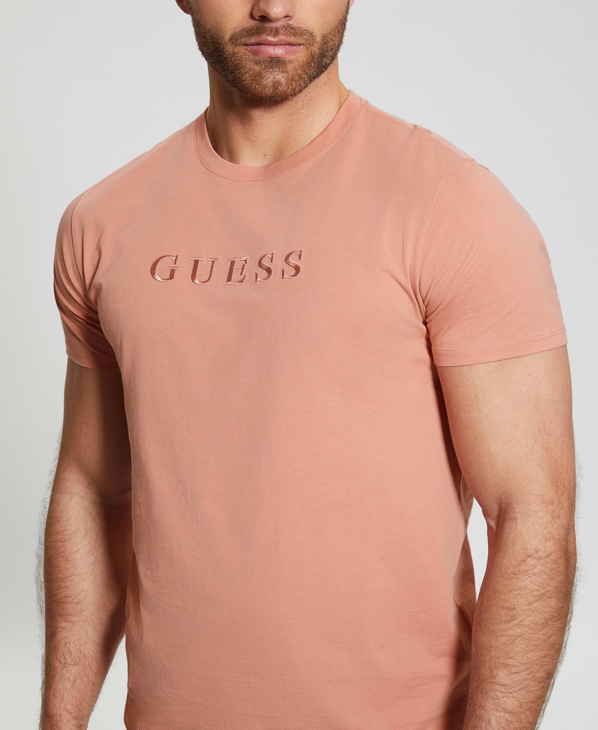 Guess Men's Embroidered Logo Short Sleeve T-shirt In Pink