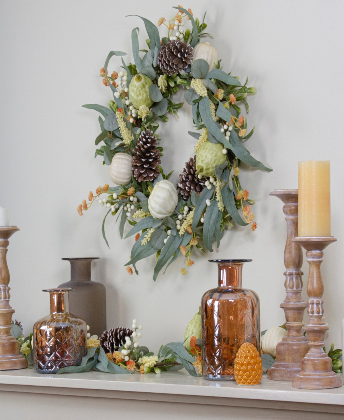 Gourds and Foliage Artificial Thanksgiving Wreath - Unlit
