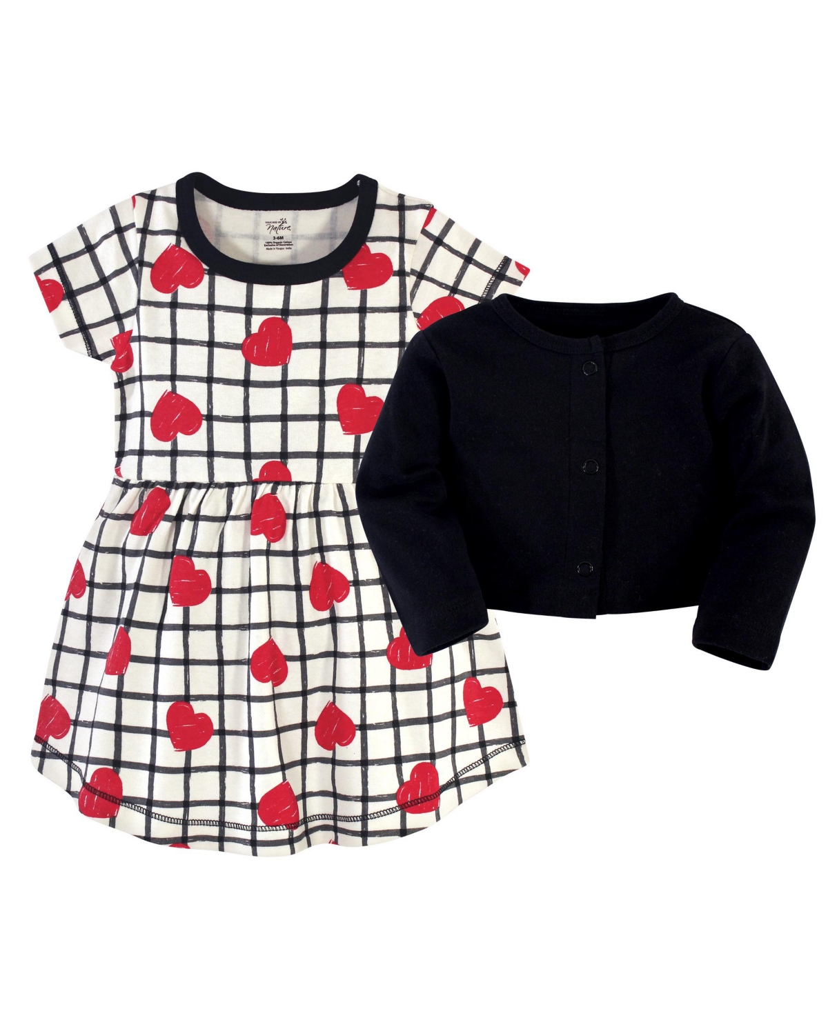 Touched by Nature Baby Girls Baby Organic Cotton Dress and Cardigan 2pc Set,- Black red heart