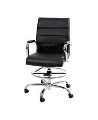 Tevia Mid-Back Drafting Chair With Adjustable Foot Ring Upholstered Swivel Chair With Chrome Base