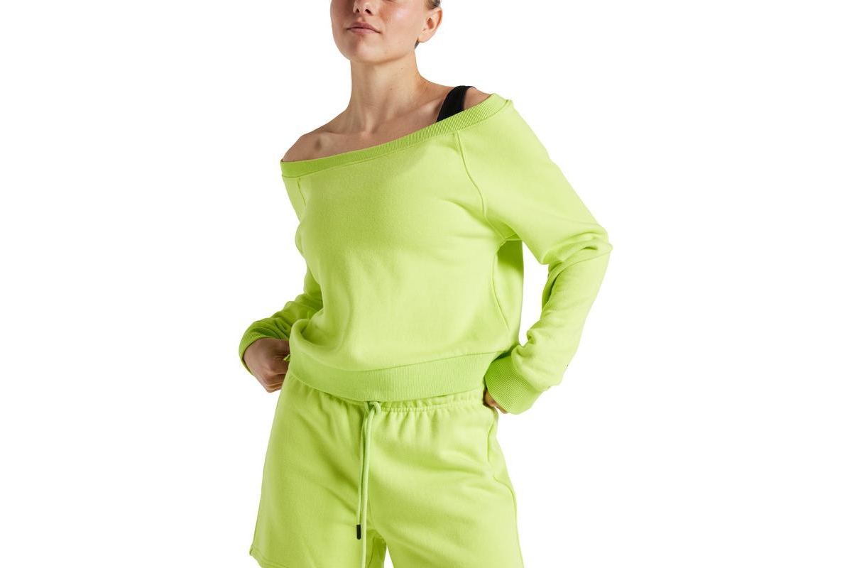 Women'S Off Shoulder Sweatshirt - Lime punch