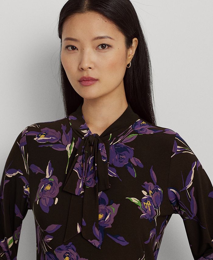 Lauren Ralph Lauren Women's Floral Stretch Jersey TieNeck Top Macy's