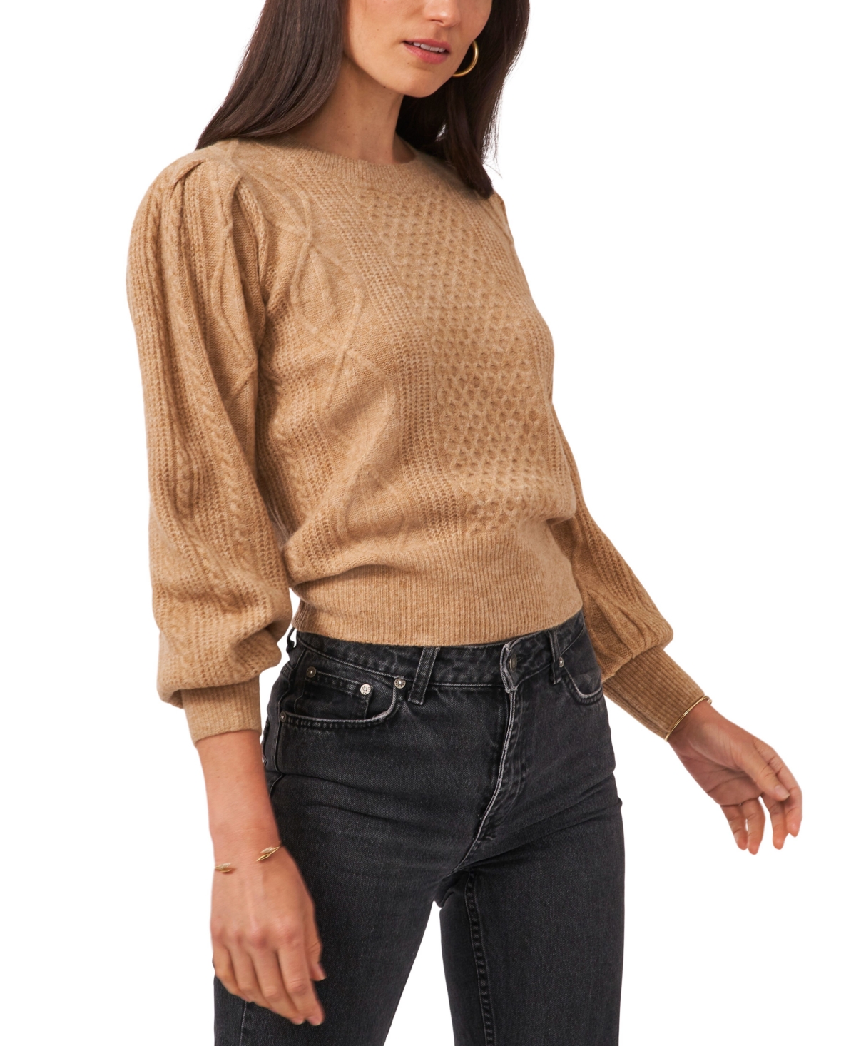 Women's Variegated Cables Crew Neck Sweater - Teal