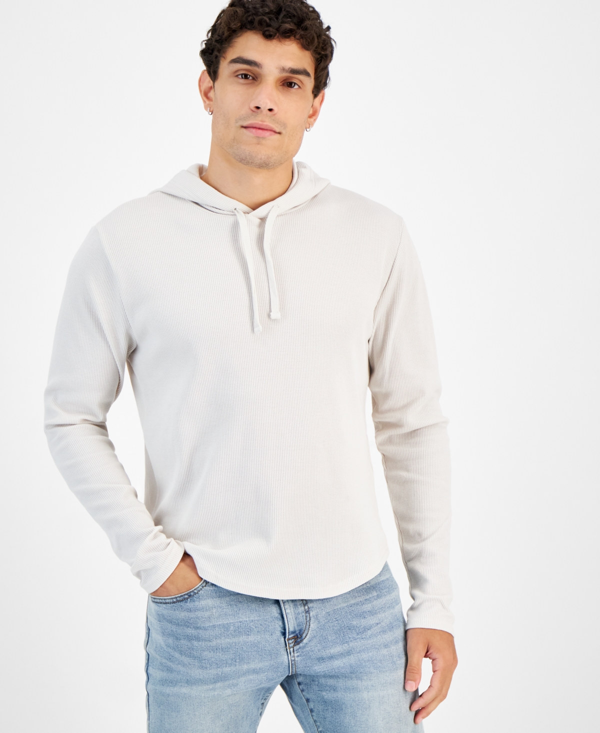 And Now This Men's Waffle-knit Pullover Hoodie, Created For Macy's In White Sand