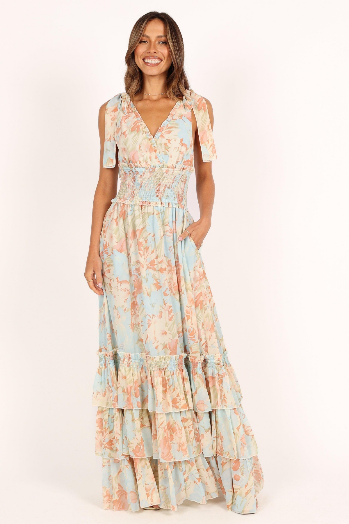 petal and pup blue floral dress Cabana Life - Myers Tie Waist Midi Dress - Blue