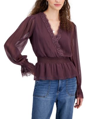 Self Esteem - Juniors' Lace-Trim Bell-Sleeve Peasant Top