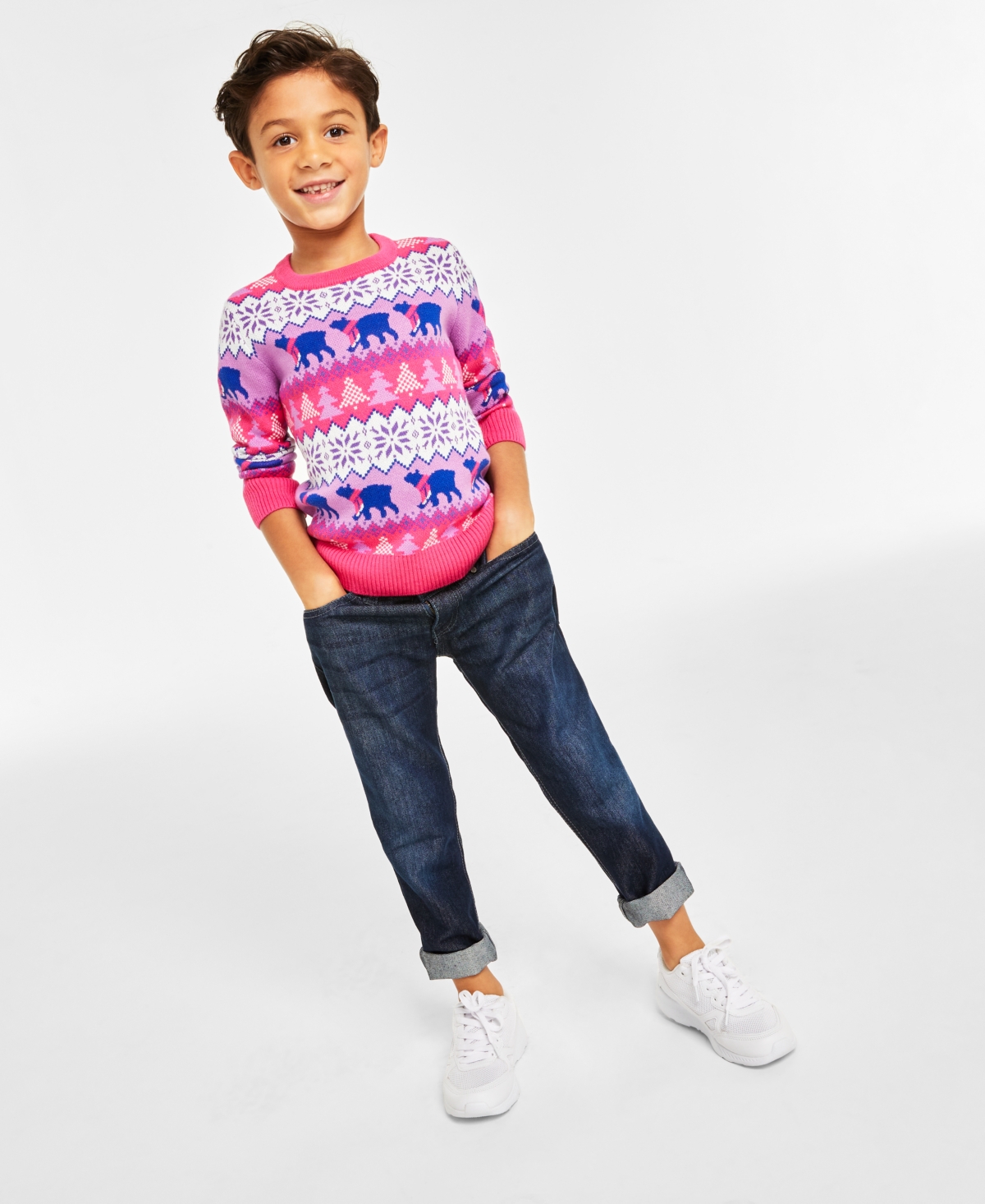 Shop Charter Club Holiday Lane Little Boys Santa Bear Sweater, Created For Macy's In Purple Sapphire Combo