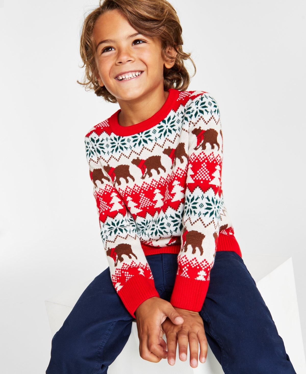 Charter Club Holiday Lane Little Boys Santa Bear Sweater, Created For Macy's In Ravishing Red Combo