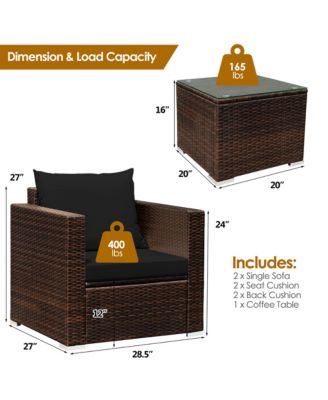 3PCS Patio Rattan Furniture Set Conversation Sofa Cushioned