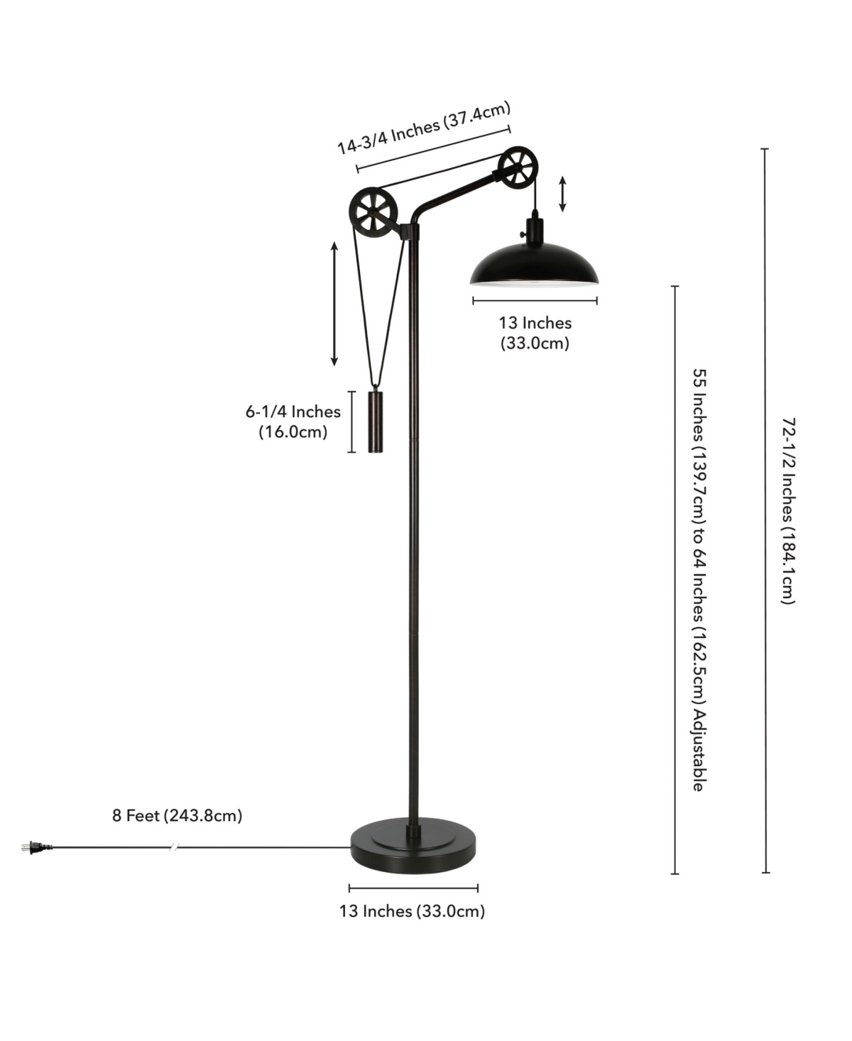 Hudson & Canal Neo Metal Shade Spoke Wheel Pulley System Floor Lamp