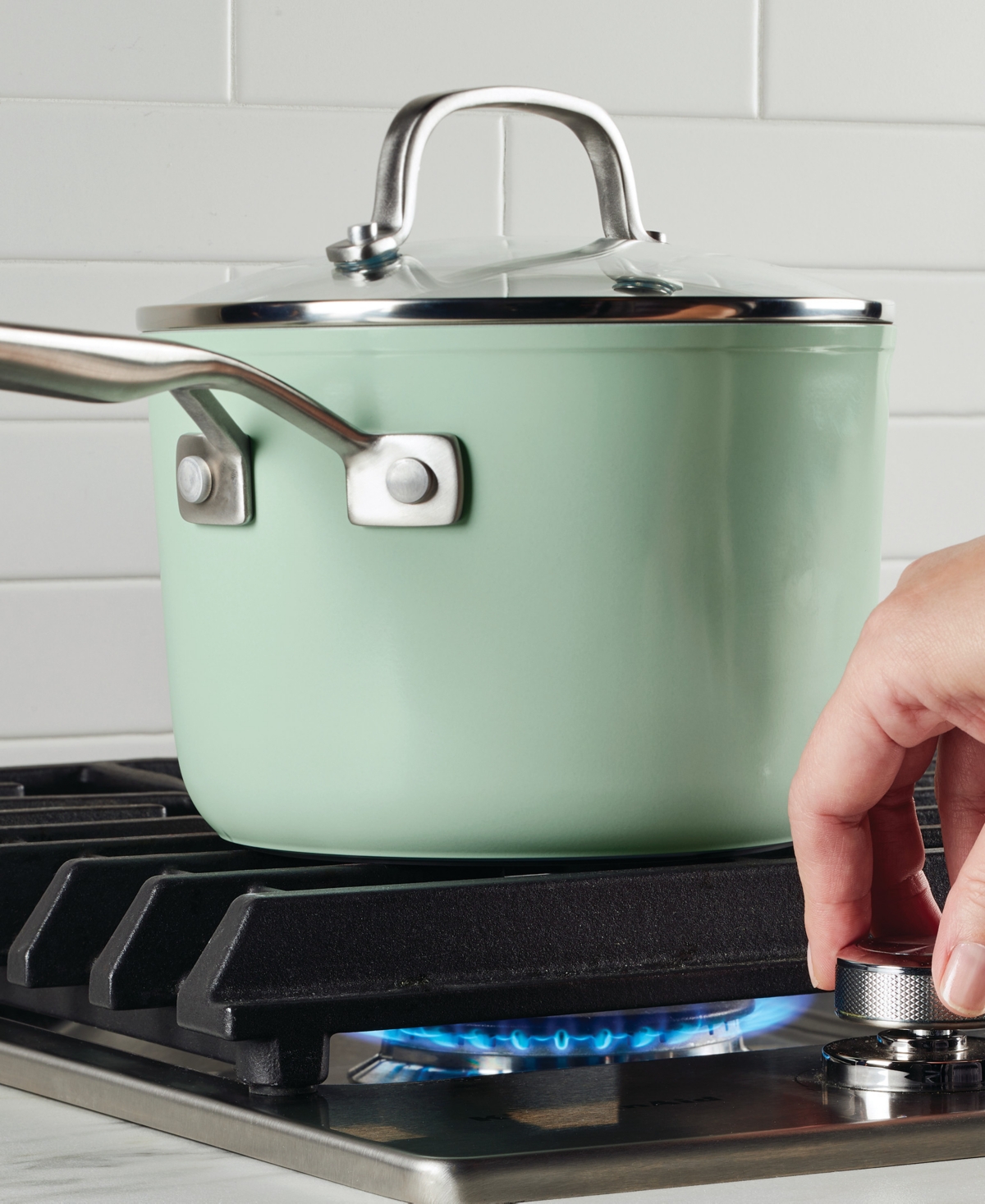 Kitchenaid Hard Anodized Ceramic Nonstick Cookware Sauce Pan With Lid In Pistachio