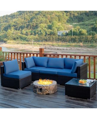 5PCS Patio Rattan Furniture Set Cushioned Sofa Chair Coffee Table