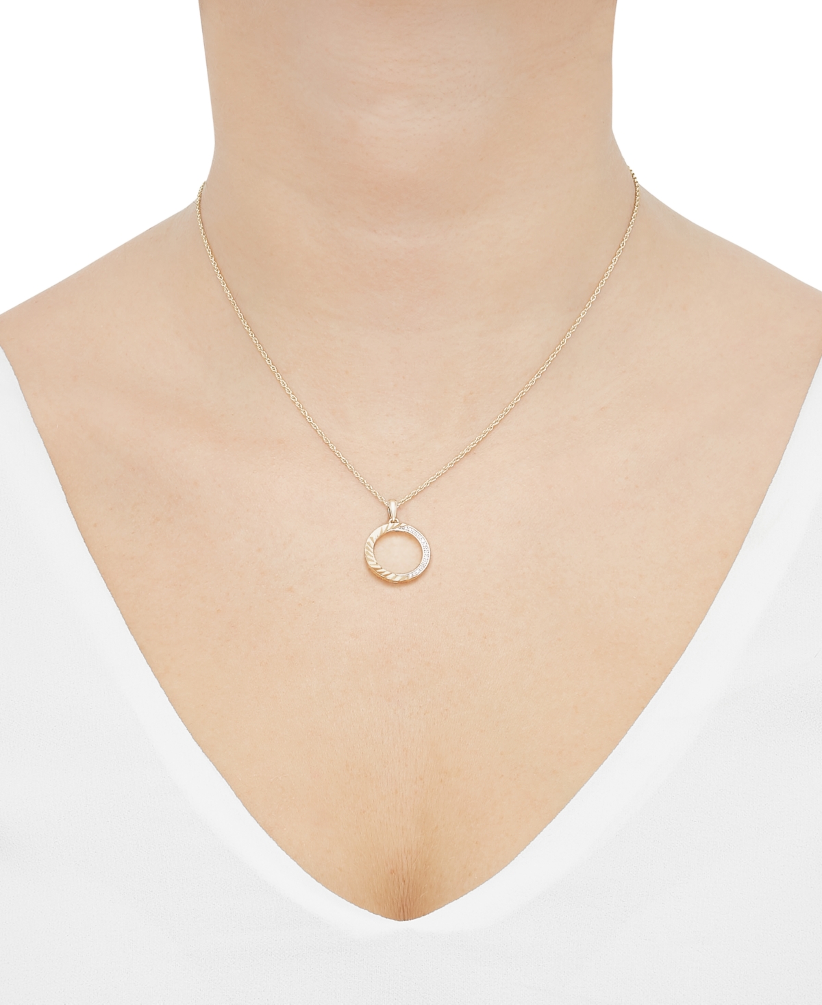 Diamond Circle Pendant Necklace (1/10 ct. t.w.) in 14k Gold-Plated Sterling Silver, 16" + 2" extender