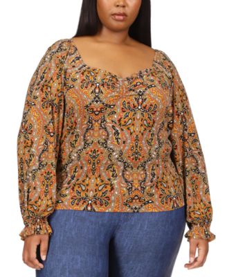 Michael Kors - Plus Size Ruched Paisley Top