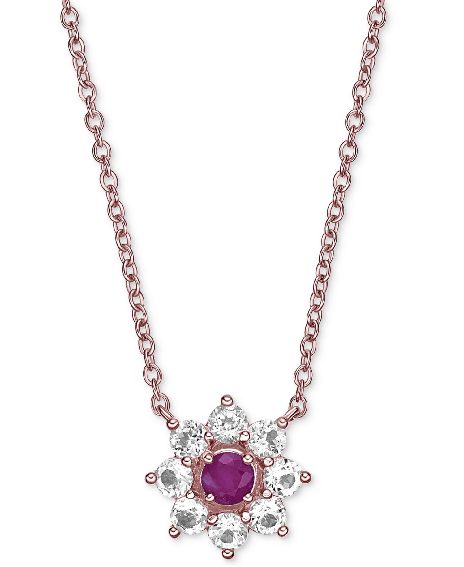 Emerald (1/4 ct. t.w.) & White Topaz (7/8 ct. t.w.) Flower 18" Pendant Necklace in Gold-Plated Sterling Silver (Also in Ruby)