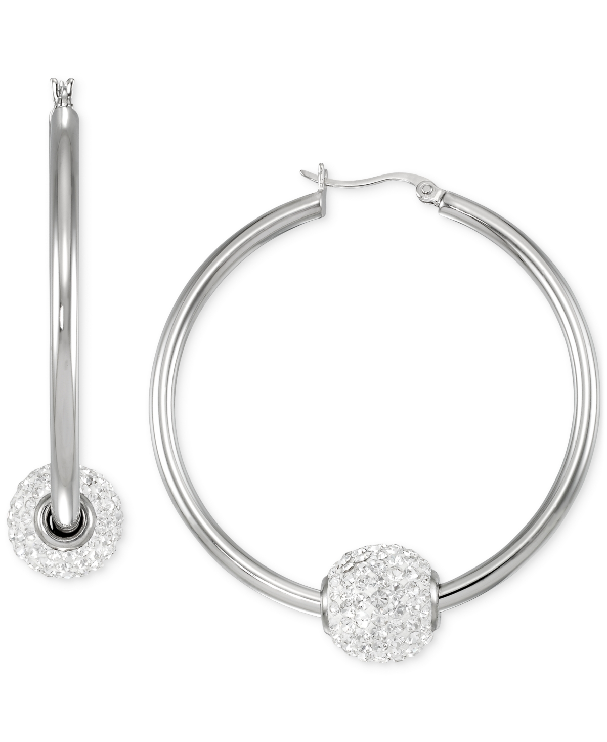 Macy's Crystal Pave Fireball Medium Hoop Earrings, 1-5/8" In Silver