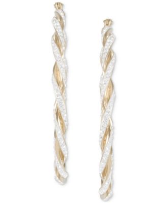 Crystal Pav&eacute; Twist Style Medium Hoop Earrings, 2"