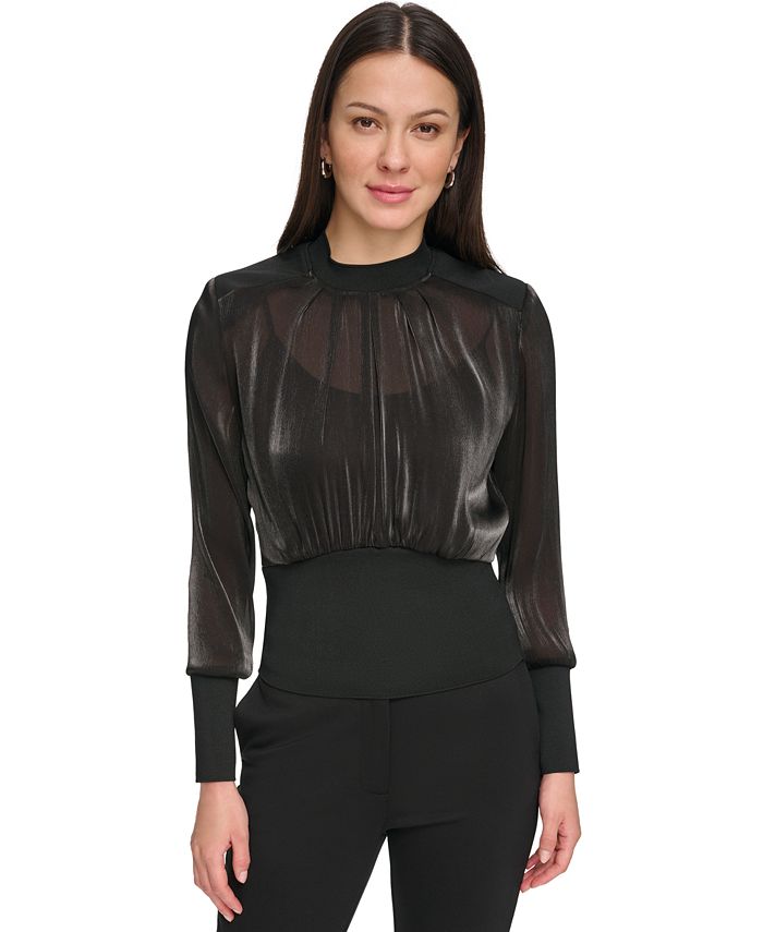 Top Femme Manches Longues En Dentelle Et Chiffon - Marque Feel Good - Taille S - Occasion Très Bon état