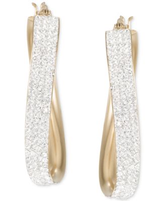 Crystal Pav&eacute; Wavy Oval Hoop Earrings