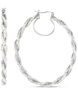 Crystal Pav&eacute; Twist Style Oval Hoop Earrings