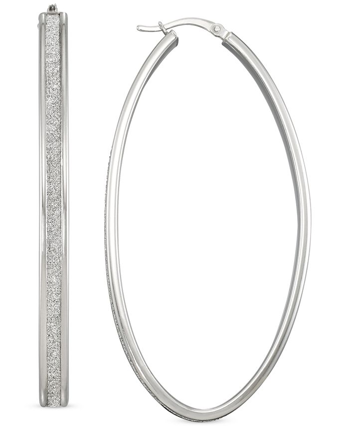 Macy's Glitter OvalShape Hoop Earrings in Sterling Silver Macy's
