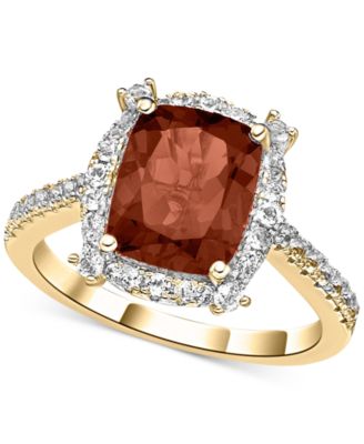 Macy's - Garnet (3-1/5 ct. t.w.) & White Topaz (1-1/6 ct. t.w.) Halo Statement Ring in Gold-Plated Sterling Silver