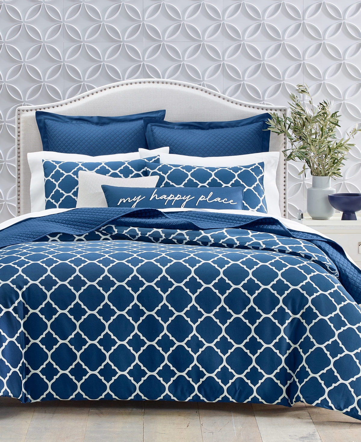 Charter Club Damask Designs Geometric Dove 2-pc. Duvet Cover Set, Twin, Created For Macy's In Navy Peony